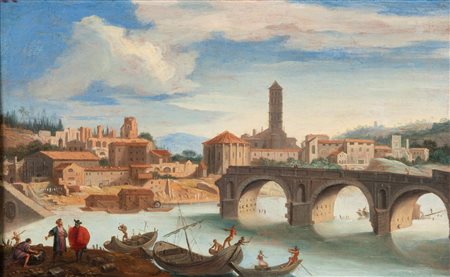 Paolo Anesi (ambito di) (Roma 1697-Roma 1773) Veduta del Tevere a Ponte Rotto...