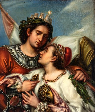 Scuola neoclassica italiana Venezia che abbraccia l'Italia olio su tela cm...