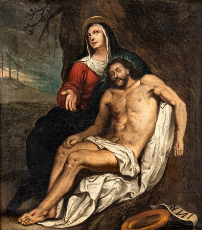 Scuola fiamminga del XVIII secolo Deposizione olio su tela cm 36x32 - con...