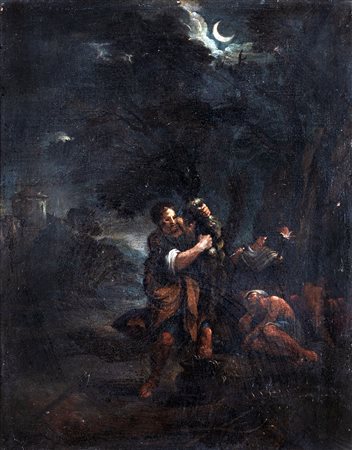 Scuola bolognese del XVIII secolo Storia di San Pietro olio su tela cm 70x56...