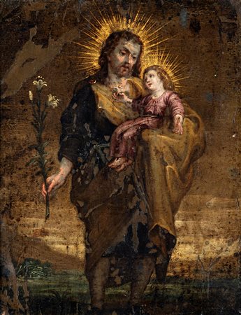 Scuola italiana del XVIII secolo San Giuseppe Olio su rame cm 23x18 - con...
