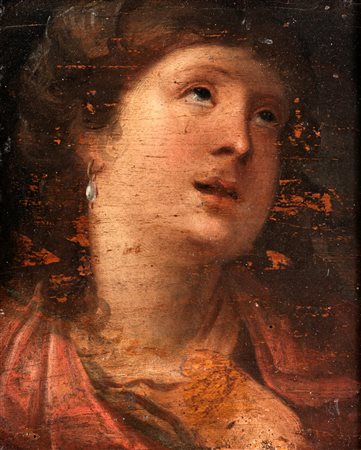 Scuola lombardo-veneta del XVI Ritratto di donna con orecchino di perla Olio...