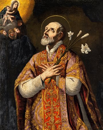 Scuola Romana del XVIII secolo San Filippo Neri olio su tela cm 67.5x54.5 -...