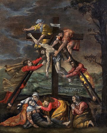 Scuola Romana del XVII secolo Deposizione Dalla Croce olio su tela cm 80x65 -...