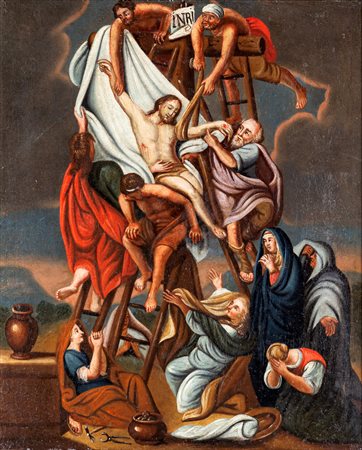 Scuola italiana del XVIII secolo Deposizione olio su tela cm 54,5x45 - con...