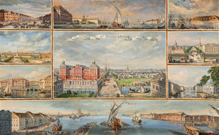 Scuola russa del XIX secolo San Pietroburgo Olio su tela cm 48x76 - con...