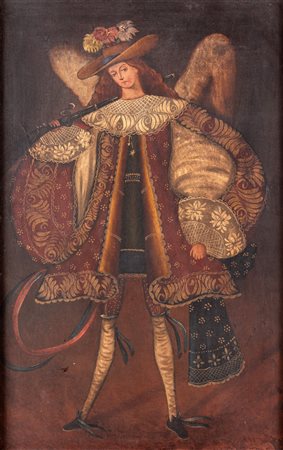 Scuola di Cuzco (Perù XIX secolo) Arcangelo archibugiere tempera su tela cm...
