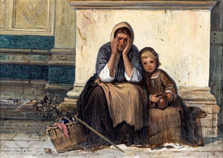 Giuseppe Moricci (Firenze 1806-Firenze 1879) L'attesa olio su tela cm 34x46 -...