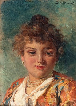 Eduardo Dalbono (Napoli 1841-Napoli 1915) Ritratto di fanciulla olio su...