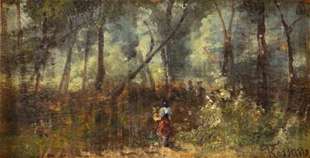 Federico Rossano (Napoli 1835-Napoli 1912) Bosco con figure olio su tavola cm...