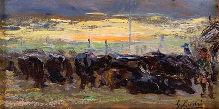 Giovanni Lomi (Livorno 1889-Livorno 1969) Paesaggio con un armenti olio su...