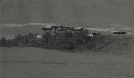 Cesare Tiratelli (1864-1933) Paesaggio con pineta carboncino e matita su...