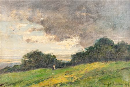 Maria Fortis Camussi (Ivrea 1880-Ivrea 1960) Paesaggio con figura olio su...