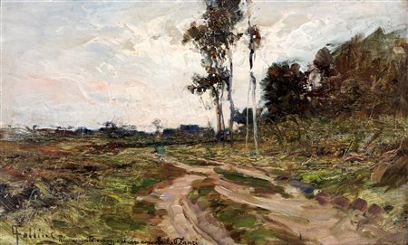 Carlo Follini (Domodossola 1848-Pegli 1938) Paesaggio olio su tavola 27x44cm...