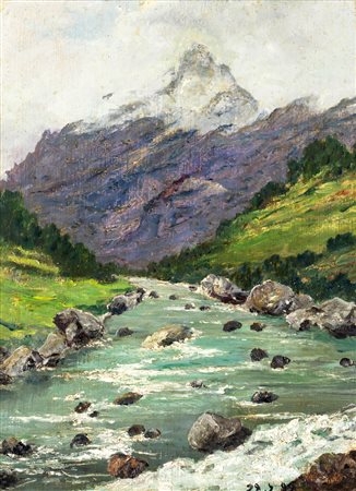 Lorenzo Delleani (Pollone 1840-Torino 1908) Lo Stura alle falde del Cervino...