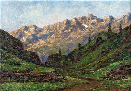 Augusto Laforet (Milano 1881-Ghiffa 1970) Paesaggio alpino olio su tavola cm...