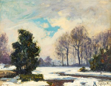 MARIO GACHET (Torino 1879-Castiglione Torinese 1981) Paesaggio innevato olio...
