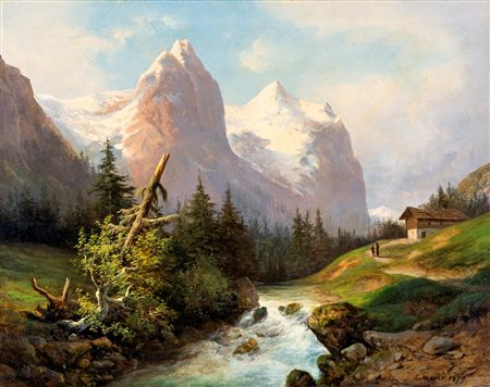 Károly Markó il Giovane (Pest 1822-Mosca 1891) Paesaggio con torrente 1879...