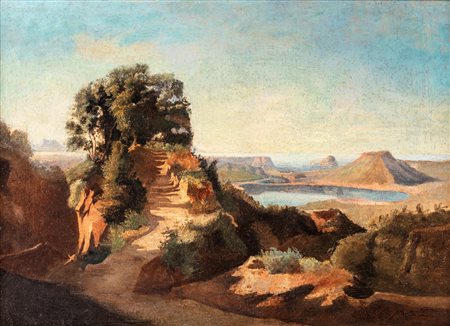 Achille Vertunni (Napoli 1826-Roma 1897) Lago di Lucrino olio su tela cm...