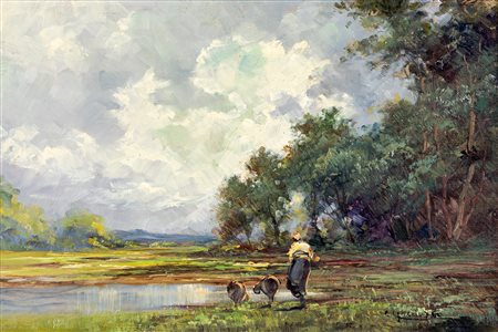 Cesare Gheduzzi (1894-1944) Campagna Di Rivara olio su tavola cm 30x44,5 - in...