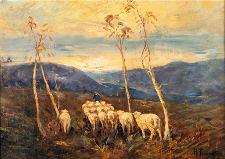 Achille Tominetti (Milano 1848-Niazzina 1917) Ritorno dal pascolo a sera...