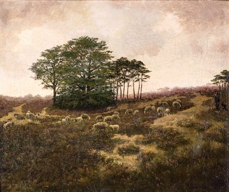 Vittorio Avondo (Torino 1836-Torino 1910) Pastore con gregge nella Campagna...