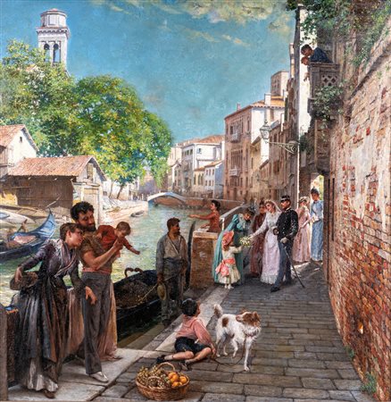 Scuola veneta del XIX secolo () Matrimonio in Rio de San Trovaso olio su...