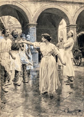 Alessio Issupoff (Vjatka 1889-Roma 1957) Scena popolare al mercato - Tavola...