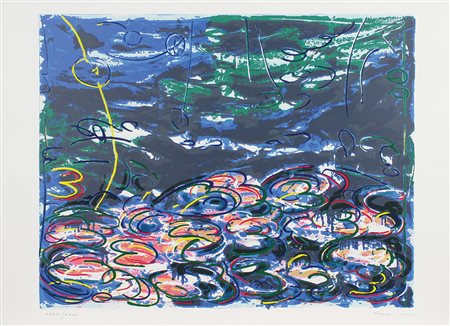 Schifano Mario Gigli d'acqua serigrafia materica su carta, cm. 70x100, es....