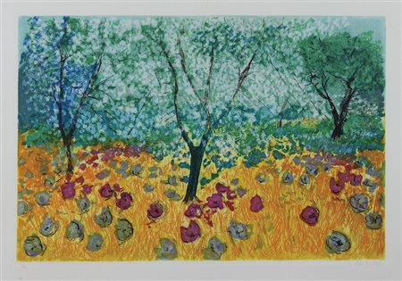 Cascella Michele La campagna a Rapino acquatinta a 18 colori su carta, cm....