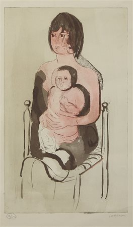 Cassinari Bruno Figura incisione su carta, cm. 70x50, es. 19/150 firmata in...