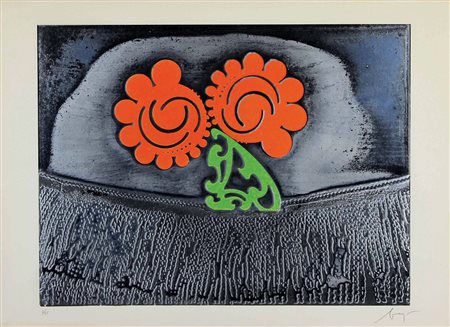 Baj Enrico Fiori incisione su carta, cm. 50x69, es. 2/85 firmata in basso a...
