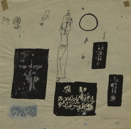 Scanavino Emilio Senza titolo, 1952 tecnica mista su carta, cm. 20x22,5...