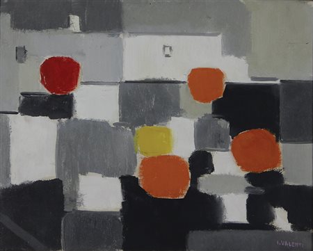 Valenti Italo Aranci sui tetti, 1956 olio su tela, cm. 40x50 firmato in basso...