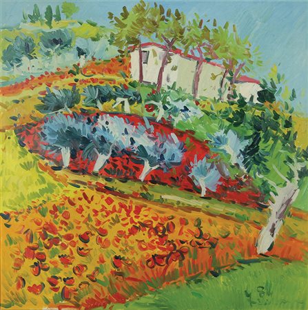 Faccincani Athos Granoturco e olivi e frumenti, 1984 olio su tela, cm 70x70...