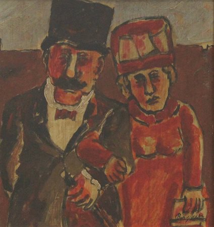 Borghese Franz Coniugi, 1989 olio su compensato, cm. 20x20 firmato in basso a...