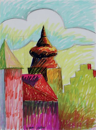 Salvo Lindau tecnica mista su carta, cm 74x57 firmata e intitolata in basso...