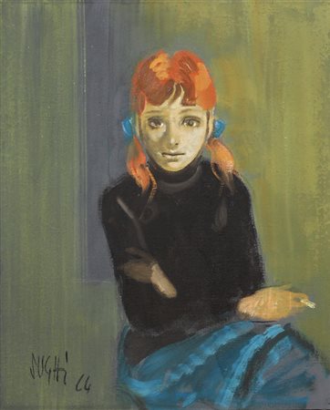 Sughi Alberto Ragazza seduta, 1964 olio su tela, cm 60x50 firmato e datato in...