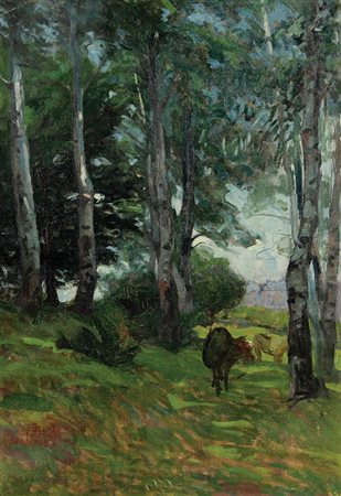 Panerai Ruggero Bosco con mucca olio su tela, cm. 55x38 firmato in basso a...