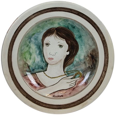 Purificato Domenico Volto di donna piatto in ceramica, diam. cm. 52, es....