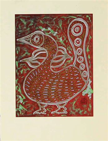 De Biase Mario Pavone, 2001 tecnica mista su cartoncino, cm. 18,3x14 siglato...