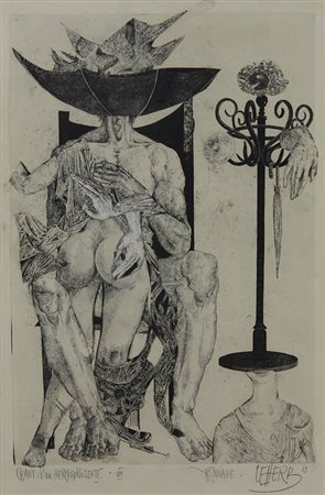 Leherb Helmut Chant d'un Hermaphrodite VIII, 1963 collage su carta, cm. 36x23...