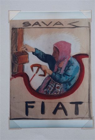 Levi Carlo Fiat, 1930 tecnica mista su carta, cm. 42,5x37 al retro timbro di...