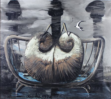 Vacchi Sergio Conchiglia del sigillo, 1974 olio su tela, 90x100 firmato e...