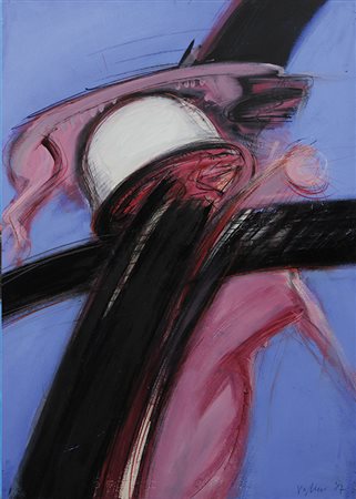 Vaglieri Tino Figura e animale, 1987 tecnica mista su carta applicata su...