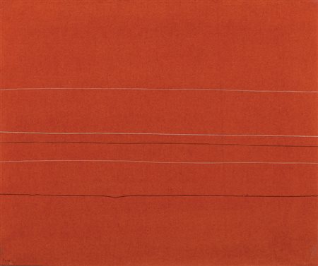 Pace Achille Itinerario 5R, 1972 tempera e filo su tela, cm. 50x60 firmata in...