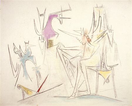 Lam Wifredo Senza titolo (Idoli), 1957 pastelli su carta, cm. 58,7x73,8...