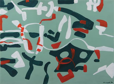 Accardi Carla Verde, bianco, arancio, 1990 tempera su cartoncino Arches, cm....