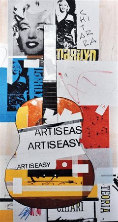 Chiari Giuseppe Art is easy assemblaggio e collage su tavola in teca di...
