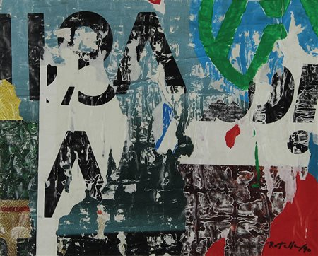 Rotella Mimmo Volks, 1990 decollage e intervento pittorico, cm 40x50 firmato...